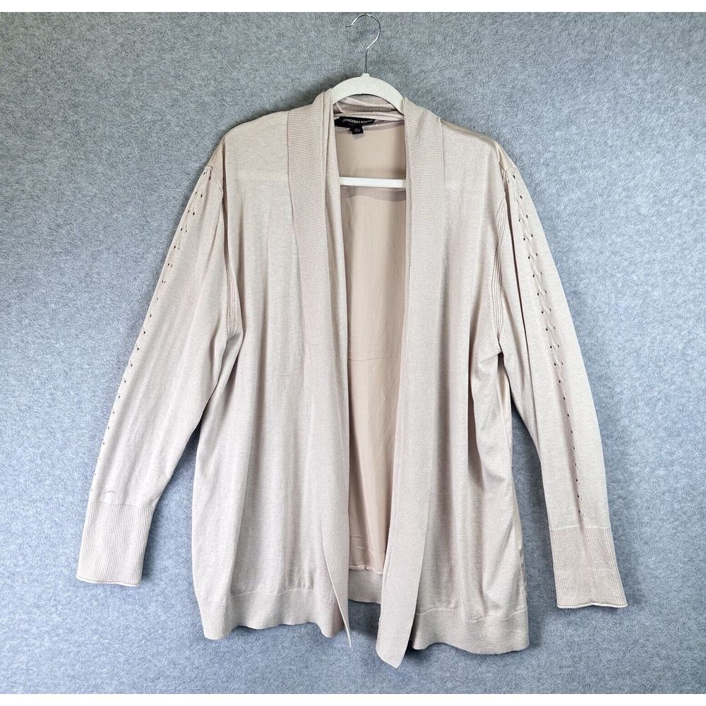 Cotton Wool Blend Tunic Cardigan Sz XL Beige Neutral Knit Open Front Long Sleeve